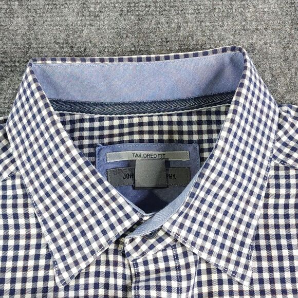 Johnston & Murphy Shirt Large Long Sleeve Blue Gingham Check Point Collar Tailor - Picture 5 of 10